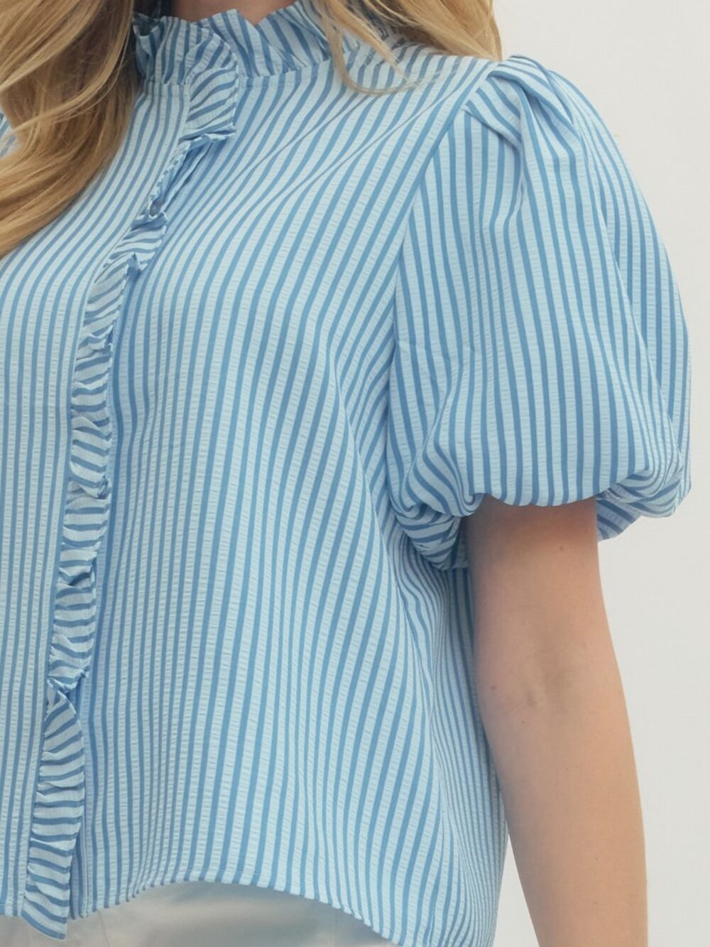 entro striped ruffle trim top - blue - Picture 6 of 8